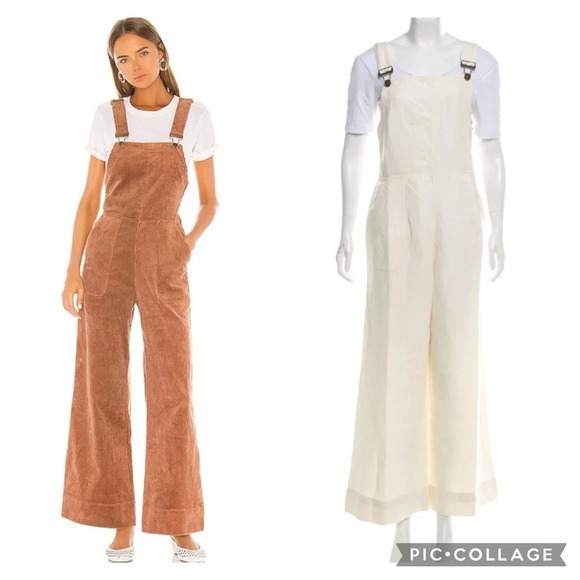 NEW Apiece Apart Caterina Overalls Cream Wide Leg Apron Jumper 8 Cotton Linen - Picture 3 of 13